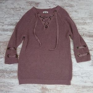 Miracle Boho Soft Warm Cozy Knit Tie Vneck Sweater Top Women's Sz S/M 3/4 Sleeve